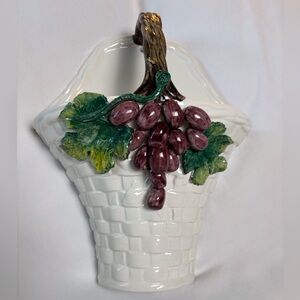 Vintage Valli Ceramiche Italian Purple Grape Basketweave Wall Pocket Vase